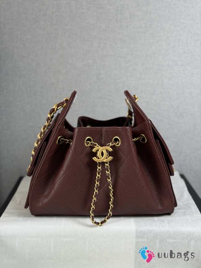 Uubags Chanel 25 mini handbag calfskin with grain effect & gold metallic in burgundy 20x22x12.5cm - 1
