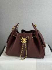 Uubags Chanel 25 mini handbag calfskin with grain effect & gold metallic in burgundy 20x22x12.5cm - 2