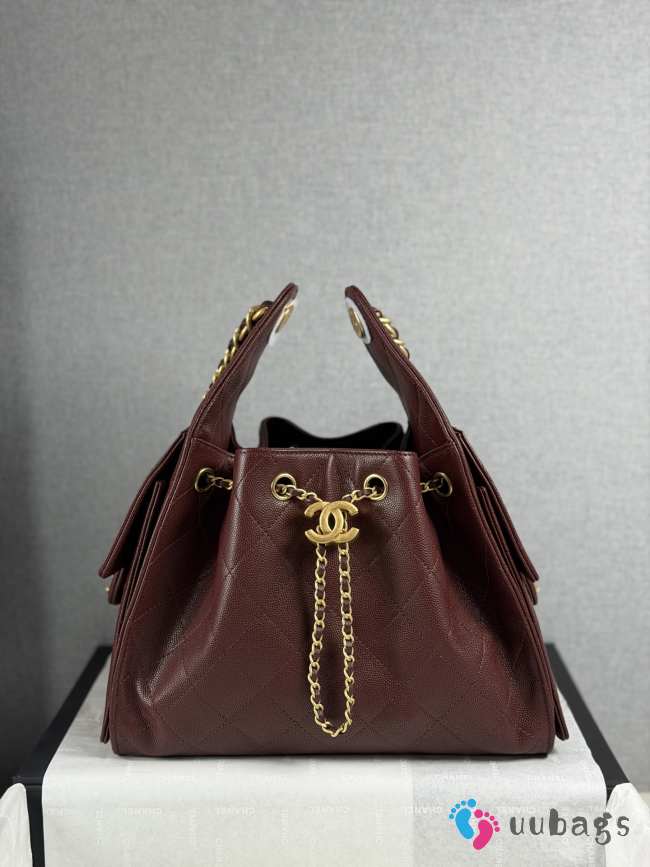 Uubags Chanel 25 small handbag calfskin with grain effect & gold metallic in burgundy 30x26x14cm - 1