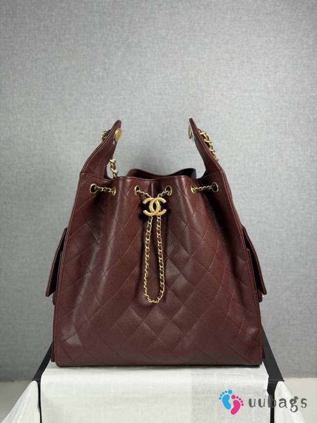 Uubags Chanel 25 large handbag calfskin with grain effect & gold metallic in burgundy 40x30x15cm - 1