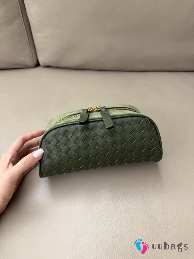 Uubags Bottega Veneta small Nodo pouch in green tweed ntrecciato piccolo nappa leather and suede 20x9x10cm - 1