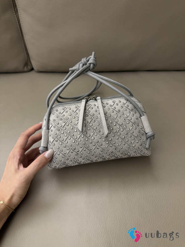 Uubags Bottega Veneta Grey Suede Concert Pouch with Rhinestones 18.5x8.5x11.5cm - 1