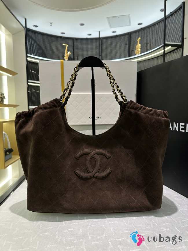 Uubags Chanel Shopping Bag In Dark Brown Suede Calfskin & Gold Metal 22x38x15cm - 1