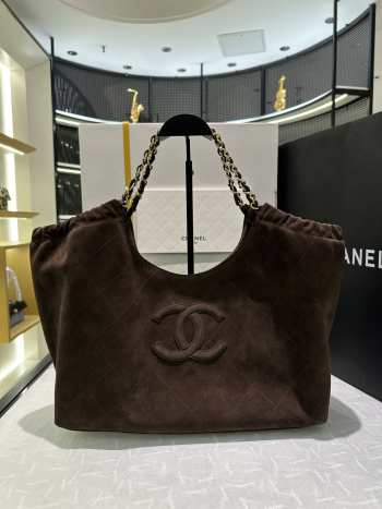 Uubags Chanel Shopping Bag In Dark Brown Suede Calfskin & Gold Metal 22x38x15cm