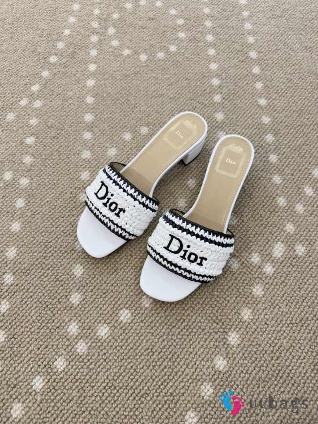 Uubags Dioriviera Dior Woven Heeled Slide White Crocheted Raffia-Effect Technical Fabric 4.5cm - 1