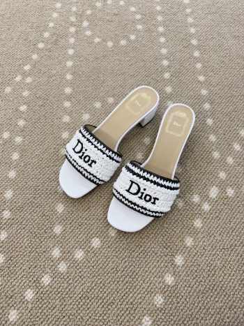 Uubags Dioriviera Dior Woven Heeled Slide White Crocheted Raffia-Effect Technical Fabric 4.5cm