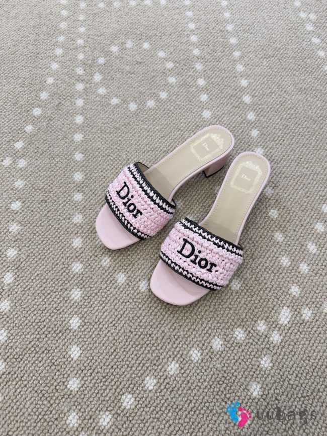 Uubags Dioriviera Dior Woven Heeled Slide Pink Crocheted Raffia-Effect Technical Fabric 4.5cm - 1