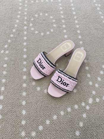 Uubags Dioriviera Dior Woven Heeled Slide Pink Crocheted Raffia-Effect Technical Fabric 4.5cm