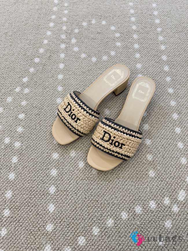 Uubags Dioriviera Dior Woven Heeled Slide Beige Crocheted Raffia-Effect Technical Fabric 4.5cm - 1