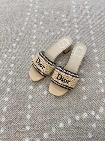 Uubags Dioriviera Dior Woven Heeled Slide Beige Crocheted Raffia-Effect Technical Fabric 4.5cm