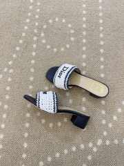 Uubags Dioriviera Dior Woven Heeled Slide White/Black Crocheted Raffia-Effect Technical Fabric 4.5cm - 4