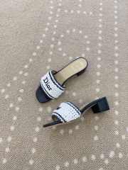Uubags Dioriviera Dior Woven Heeled Slide White/Black Crocheted Raffia-Effect Technical Fabric 4.5cm - 3