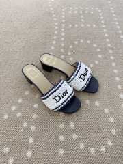 Uubags Dioriviera Dior Woven Heeled Slide White/Black Crocheted Raffia-Effect Technical Fabric 4.5cm - 2