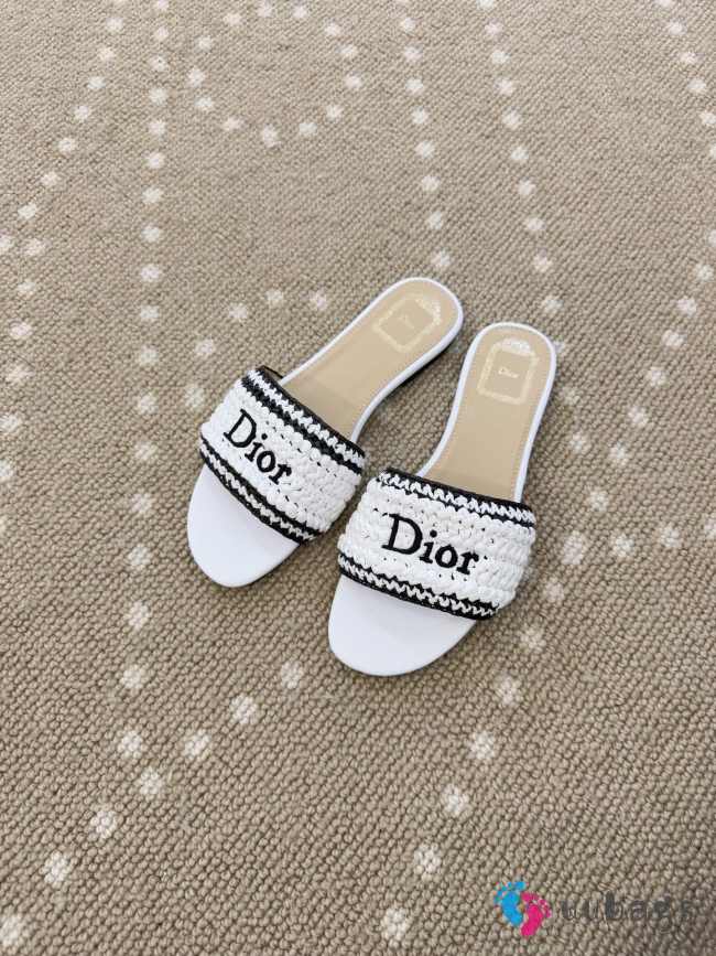 Uubags Dioriviera Dior Woven Slide White Crocheted Raffia-Effect Technical Fabric - 1
