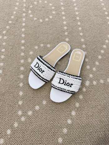 Uubags Dioriviera Dior Woven Slide White Crocheted Raffia-Effect Technical Fabric