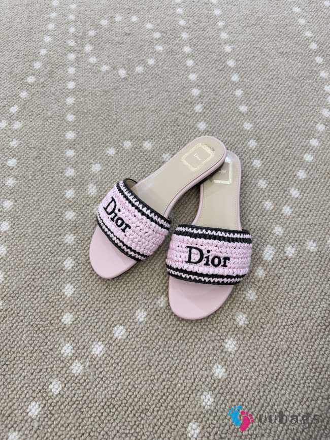 Uubags Dioriviera Dior Woven Slide Pink Crocheted Raffia-Effect Technical Fabric - 1