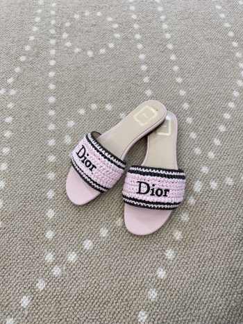 Uubags Dioriviera Dior Woven Slide Pink Crocheted Raffia-Effect Technical Fabric