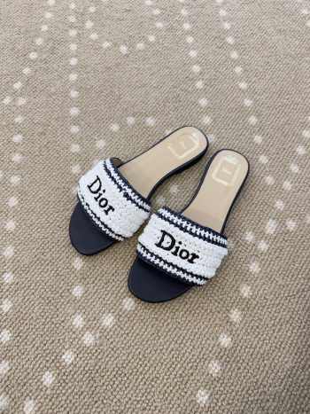 Uubags Dioriviera Dior Woven Slide White/Black Crocheted Raffia-Effect Technical Fabric
