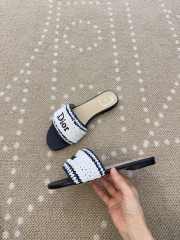 Uubags Dioriviera Dior Woven Slide White/Black Crocheted Raffia-Effect Technical Fabric - 3