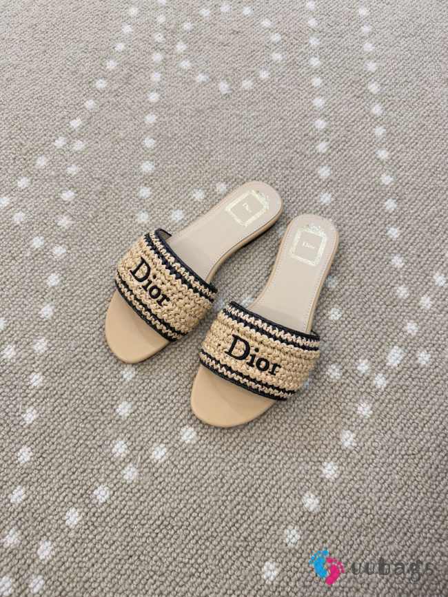 Uubags Dioriviera Dior Woven Slide Beige Crocheted Raffia-Effect Technical Fabric - 1