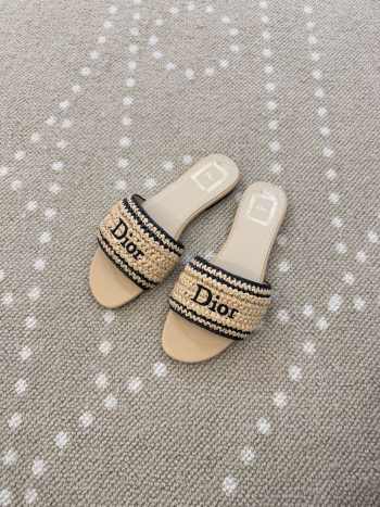 Uubags Dioriviera Dior Woven Slide Beige Crocheted Raffia-Effect Technical Fabric