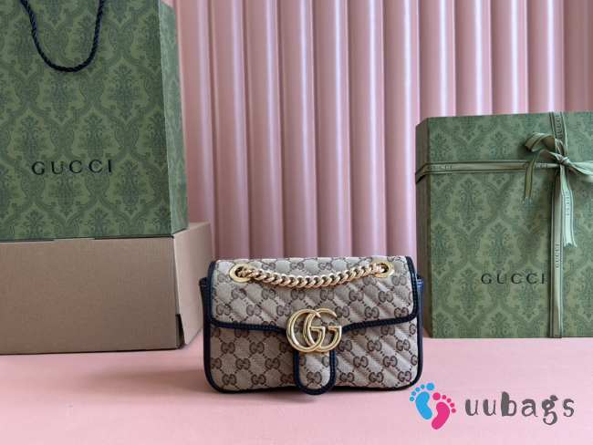 Uubags Gucci Marmont Flap Bag Diagonal Quilted GG Canvas with Leather 22x13x6cm - 1