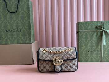 Uubags Gucci Marmont Flap Bag Diagonal Quilted GG Canvas with Leather 22x13x6cm