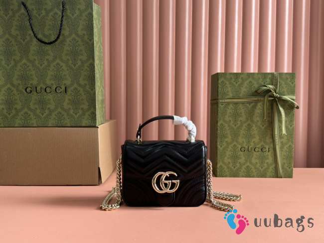 Uubags Gucci Marmont mini top handle bag in black with gold buckle 17x13x6cm - 1