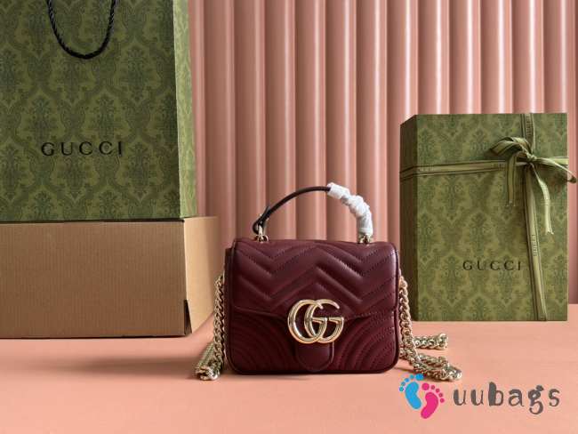 Uubags Gucci Marmont mini top handle bag in red with gold buckle 17x13x6cm - 1