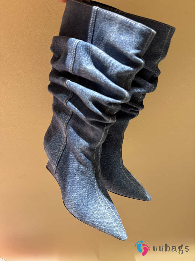 Uubags Balmain Wedge Ankle Boots in Denim Blue 7cm - 1