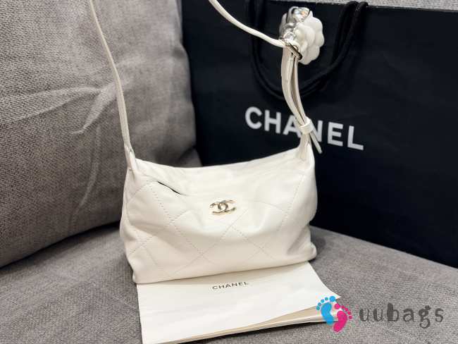 Uubags Chanel Mini Hobo Bag Quilted Leather In White 23x13x8cm - 1