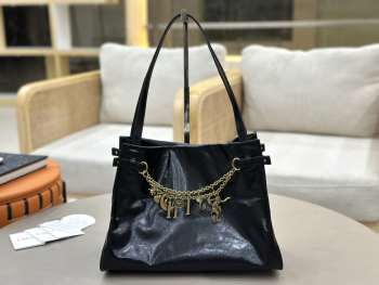 Uubags Large Chloe Charms Shiny Leather Shoulder Bag In Black 34x25x17cm