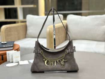 Uubags Small Chloé Embellished Suede Shoulder Bag In Grey 13x24x11cm