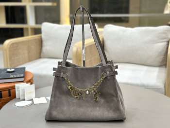 Uubags Large Chloé Embellished Suede Shoulder Bag In Gray 34x25x17cm