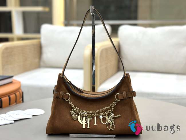 Uubags Small Chloé Embellished Suede Shoulder Bag In Tan 13x24x11cm - 1