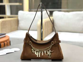 Uubags Small Chloé Embellished Suede Shoulder Bag In Tan 13x24x11cm