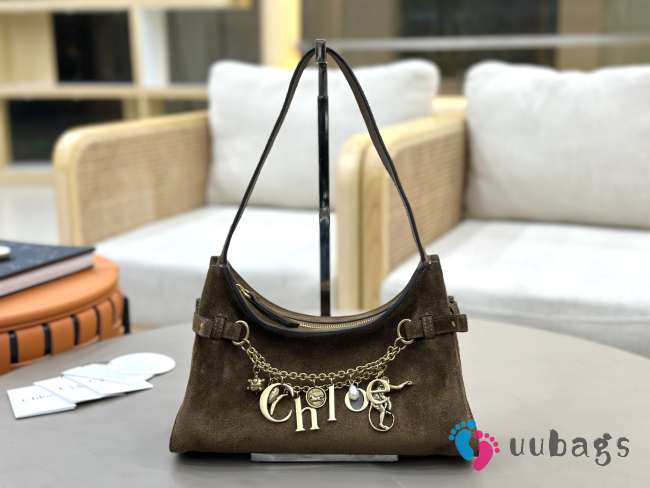 Uubags Small Chloé Embellished Suede Shoulder Bag In Khaki 13x24x11cm - 1