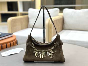 Uubags Small Chloé Embellished Suede Shoulder Bag In Khaki 13x24x11cm