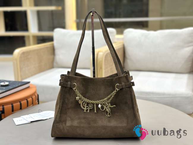 Uubags Large Chloé Embellished Suede Shoulder Bag In Khaki 34x25x17cm - 1