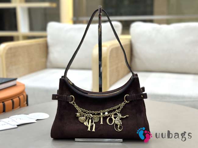 Uubags Medium Chloé Embellished Suede Shoulder Bag In Dark Chocolate 28.5x18x10cm - 1