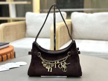 Uubags Medium Chloé Embellished Suede Shoulder Bag In Dark Chocolate 28.5x18x10cm
