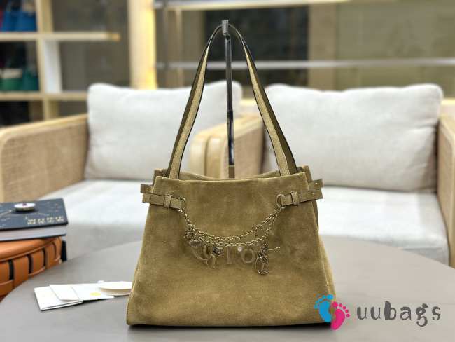 Uubags Large Chloé Embellished Suede Shoulder Bag In Beige 34x25x17cm - 1