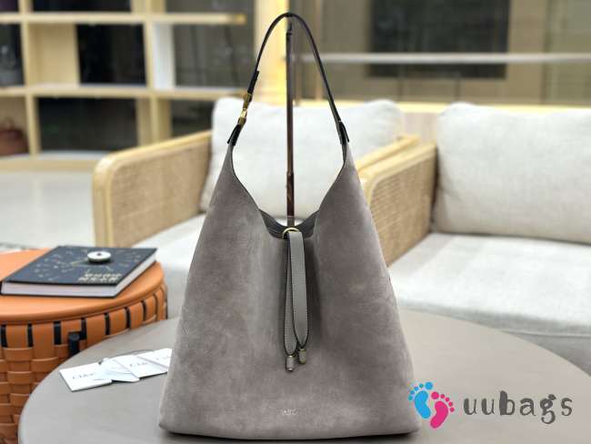 Uubags Chloe large Marcie hobo bag in grey suede leather 36x29x10cm - 1