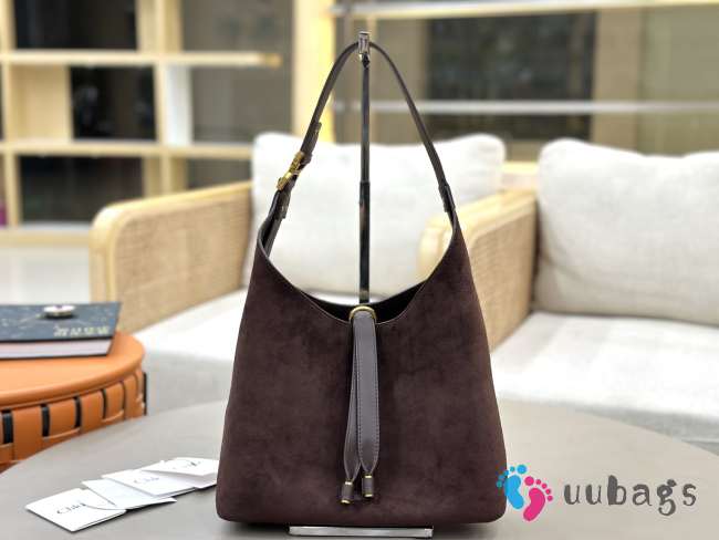 Uubags Chloe medium Marcie hobo bag in dark chocolate suede leather 28x21x10cm - 1