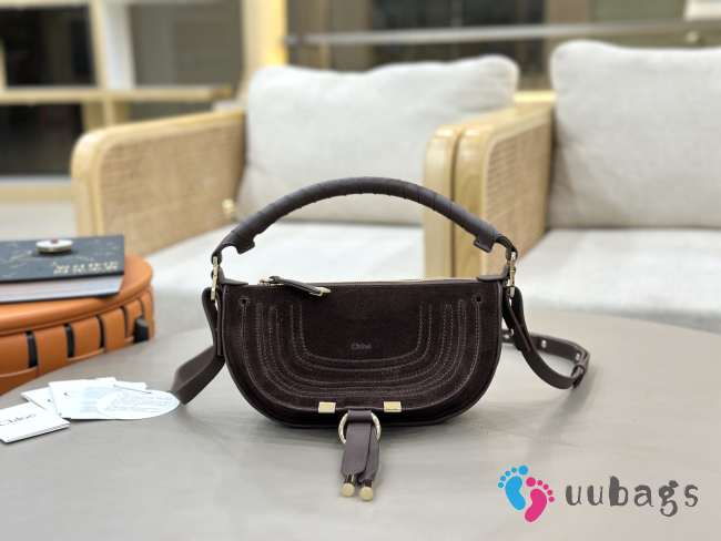 Uubags Chloe mini Marcie shoulder bag in dark chocolate suede leather 25x15x7cm - 1
