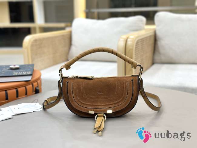 Uubags Chloe mini Marcie shoulder bag in brown suede leather 25x15x7cm - 1