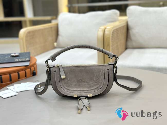 Uubags Chloe mini Marcie shoulder bag in grey suede leather 25x15x7cm - 1