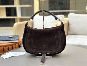 Uubags Chloe small Marcie shoulder bag in blushy brown suede leather 37x25x9.5cm