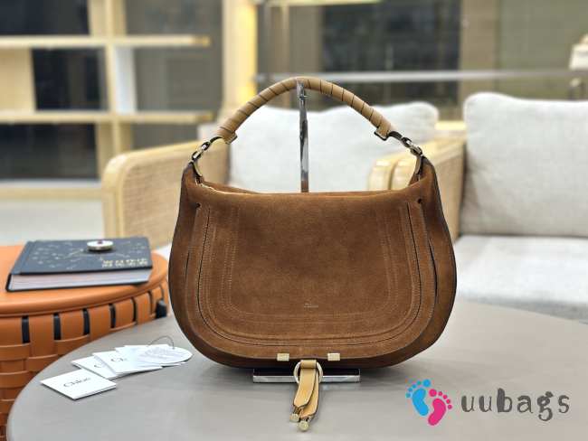 Uubags Chloe small Marcie shoulder bag in brown suede leather 37x25x9.5cm - 1