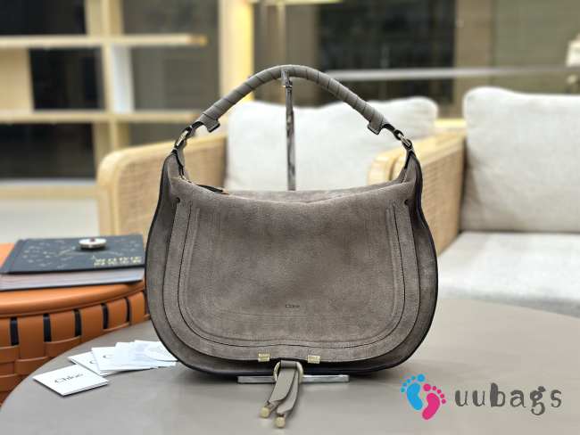 Uubags Chloe small Marcie shoulder bag in grey suede leather 37x25x9.5cm - 1